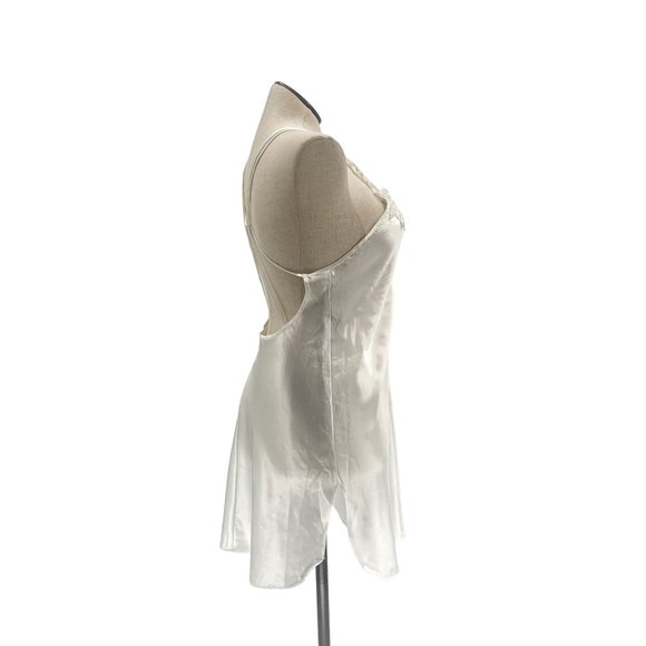 Vintage 70s 80s California Dynasty White Lace and Satin Rose Lingerie Slip Dress - Picture 6 of 8